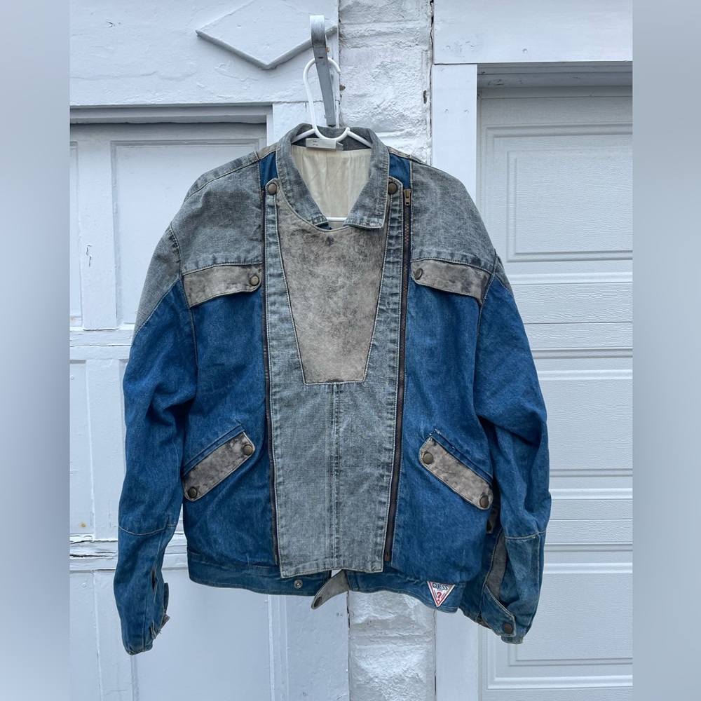 Vintage Guess Marciano Back To The Future Guess 2 Tone Denim Jean Leather Jacket